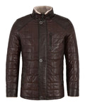 Glowrexs Men's Faux Shearling Quilted Brown Bomber Leather Jacket
