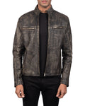Glowrexs Men's Distressed Brown Biker Genuine Sheepskin Leather Jacket