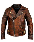 Glowrexs Brendo Men’s Biker Motorcycle Vintage Distressed Brown Leather Jacket