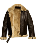 Glowrexs Men's RAF Aviator Brown B3 Bomber Genuine Sheepskin Leather Jacket