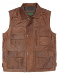 Glowrexs Mens Alf Tan Brown Leather Vest
