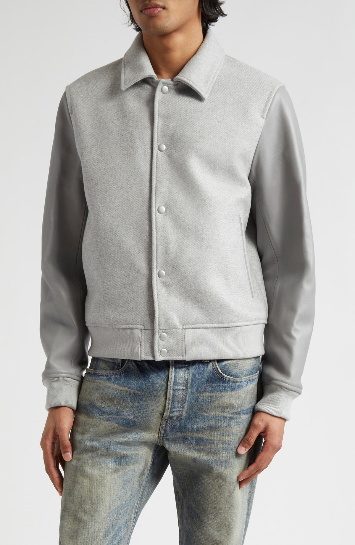 Glexo Mens Wool Blend & Leather Varsity Jacket