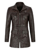 Glowrexs Women's Gothic Style Mid Length Real Sheepskin Leather Coat