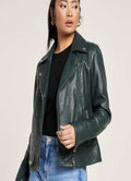 Glexo Women’s Racing Green Leather Biker Jacket