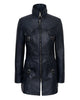 Glowrexs Women's Gothic Style Mid Length Real Sheepskin Leather Coat