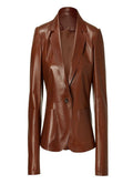 Women’s Casual Leather Blazer In Brown