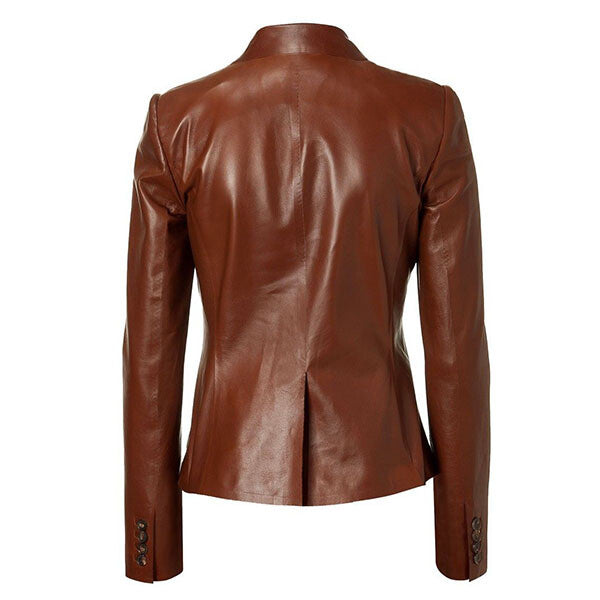 Women’s Casual Leather Blazer In Brown