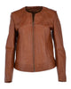 Glowrexs Women's Stylish Collarless Genuine Sheepskin Leather Jacket